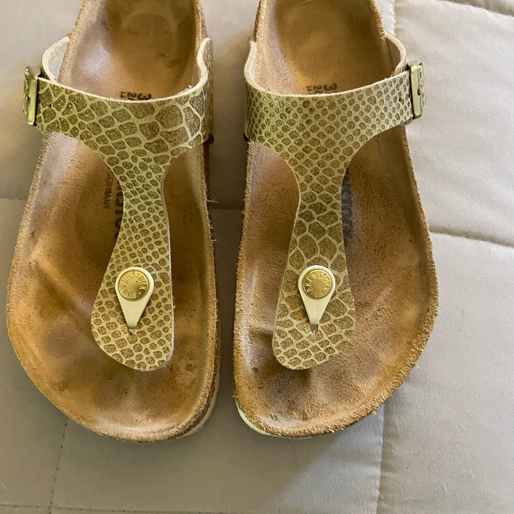 Gold and White Birkenstocks size 37